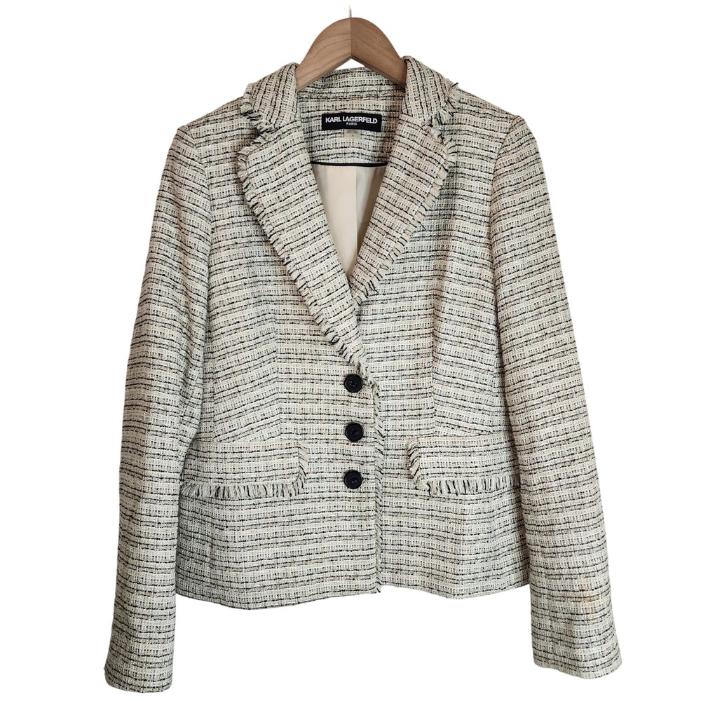 Karl Lagerfeld Blazer Jacket Women's 8 Medium‎ Tweed Jacket Button Front